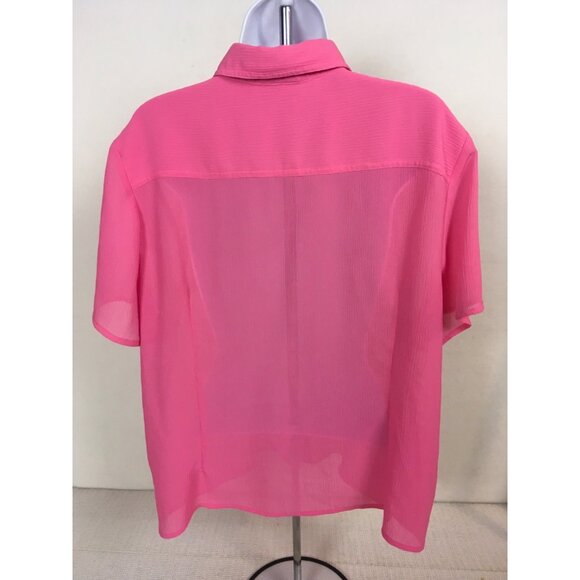 Croft n Barrow Top Women Size XL Pink Button Up Pockets Short Sleeves Semi Sheer - Picture 3 of 11